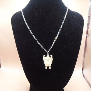 Bone Carved Buddha Necklace on Silver Tone Chain